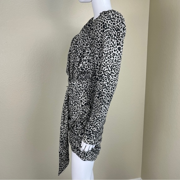 House of CB Women’s Size M Sandy Ruched Puff Sleeve Leopard Print Mini Dress - Picture 7 of 15